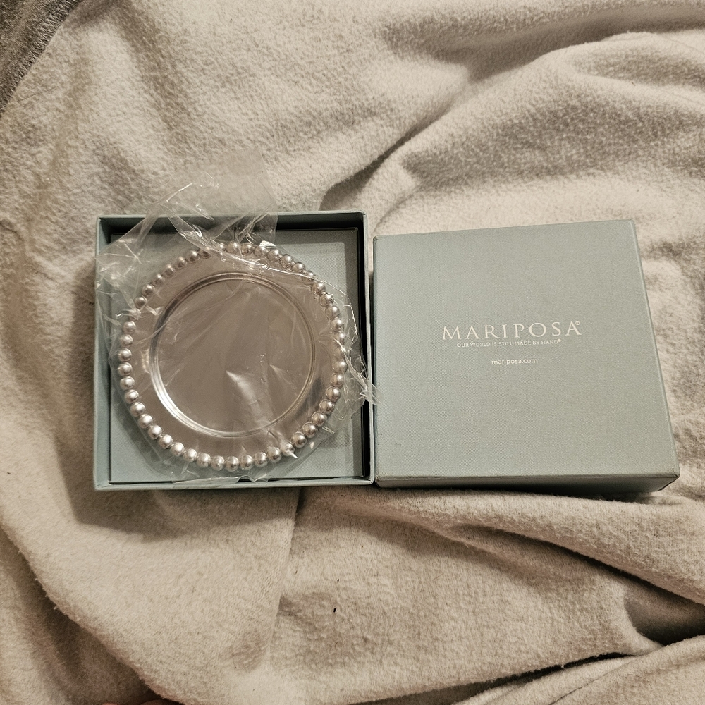 Mariposa Beaded Silver Recycled Sandcasted Aluminum Wine Coaster Plate